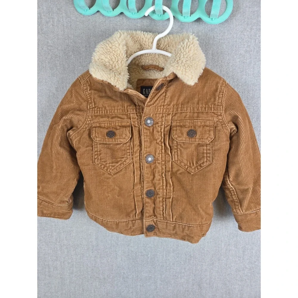 Baby Gap Denim Sherpa Lined Corduroy Trucker Jacket 12-18 Months Grunge Brown‎